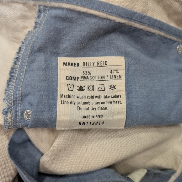 Billy Reid Pants Mens 38 White Eggshell Ashland Cotton Linen Slim Straight - Picture 7 of 8